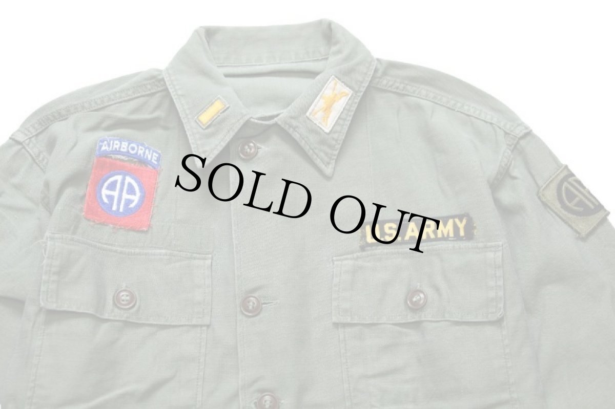 画像3: 60s 米軍 U.S.ARMY AIRBONE パッチ付き コットンサテン ユーティリティシャツ オリーブグリーン カスタム (3)