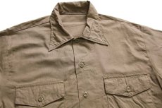 画像3: 70s 米軍 無地 コットン混 シャツ グレーブラウン M (3)