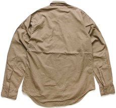 画像2: 70s 米軍 無地 コットン混 シャツ グレーブラウン M (2)