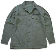 画像1: 60s 米軍 U.S.ARMY パッチ付き コットンサテン ユーティリティシャツ オリーブグリーン (1)