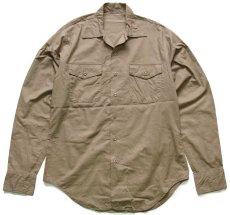 画像1: 70s 米軍 無地 コットン混 シャツ グレーブラウン M (1)