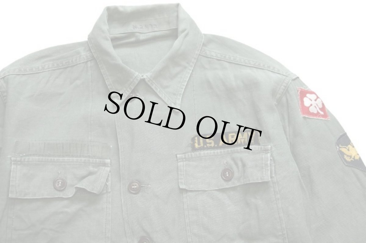 画像3: 60s 米軍 U.S.ARMY パッチ付き コットンサテン ユーティリティシャツ オリーブグリーン (3)