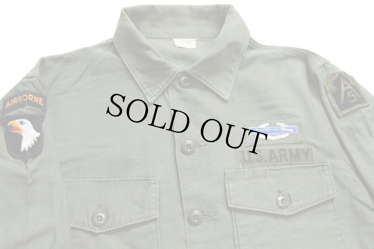 画像3: 60s 米軍 U.S.ARMY AIRBONE パッチ付き コットンサテン ユーティリティシャツ オリーブグリーン 16.5 (3)