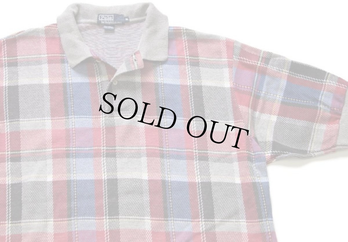 画像3: 90s USA製 ポロ ラルフローレン タータンチェック コットン ポロシャツ XL (3)