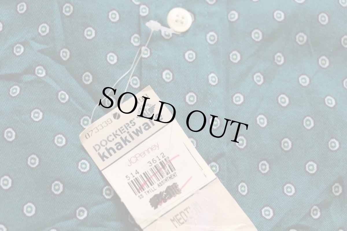 画像6: デッドストック★90s DOCKERSドッカーズ 総柄 ボタンダウン 半袖 コットンシャツ 青緑 M★Levi'sリーバイス (6)