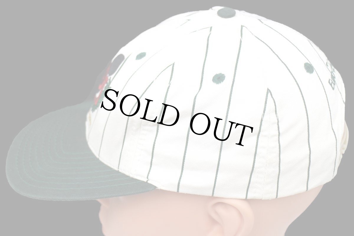 画像3: 90s DISNEY UNIVERSITY ディズニー ミッキー マウス 刺繍 ストライプ コットン ベースボールキャップ 生成り×緑★B (3)