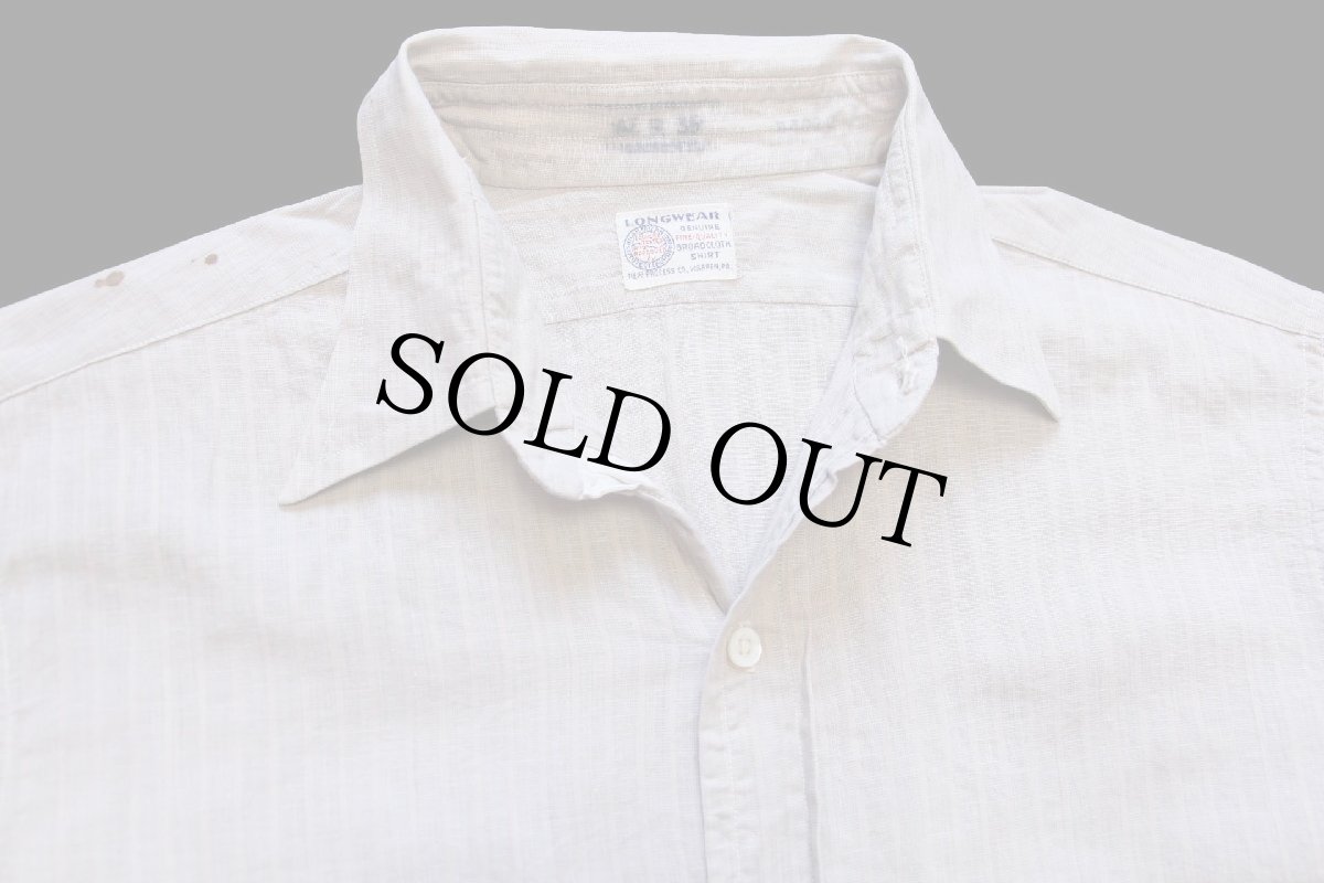 画像3: 50s LONGWEAR マチ付き 織り柄 ストライプ ブロードクロス コットンシャツ 15R (3)