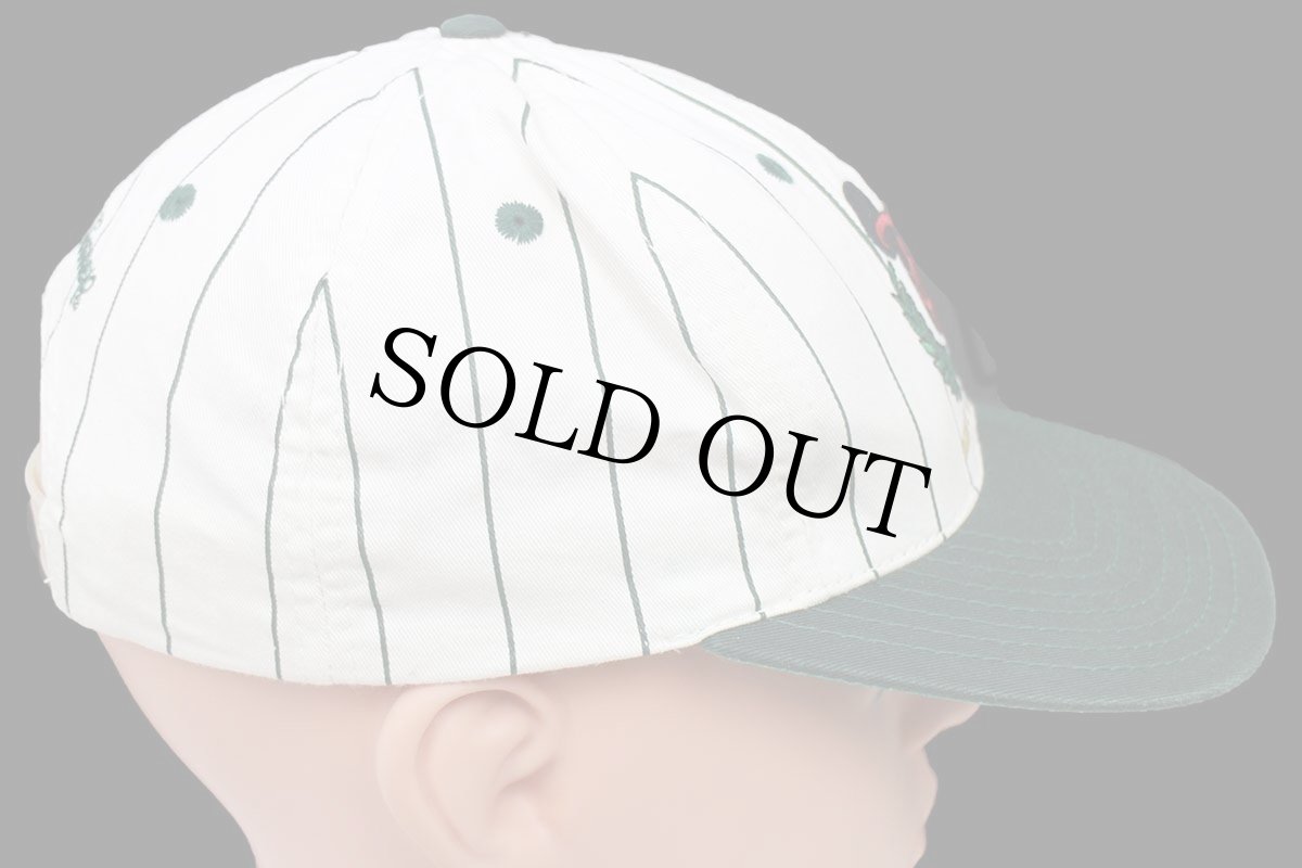 画像4: 90s DISNEY UNIVERSITY ディズニー ミッキー マウス 刺繍 ストライプ コットン ベースボールキャップ 生成り×緑★B (4)