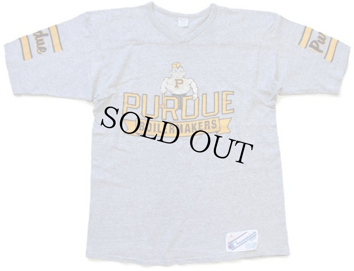 画像1: 80s USA製 Championチャンピオン PURDUE BOILERMAKERS マスコット 88/12 フットボールTシャツ 杢グレー L (1)