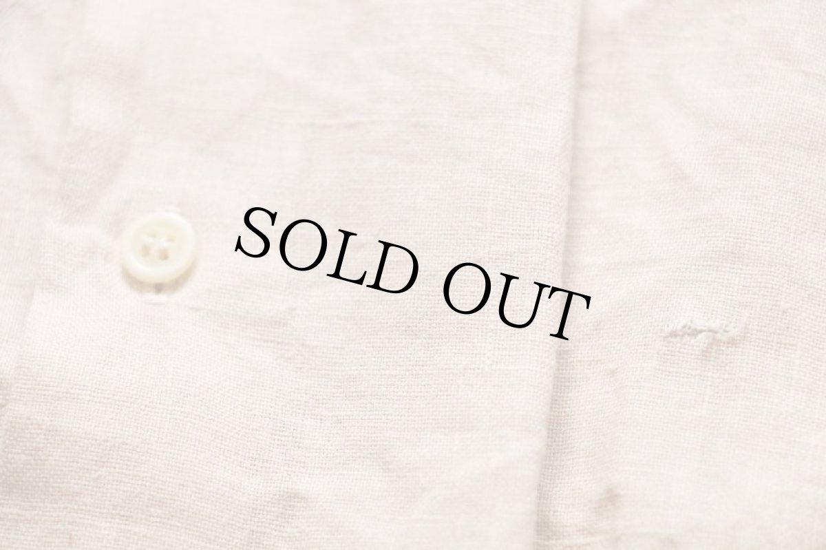 画像6: イタリア製 BARNEYS NEWYORK バーニーズニューヨーク 無地 半袖 リネンシャツ ライトカーキ M (6)