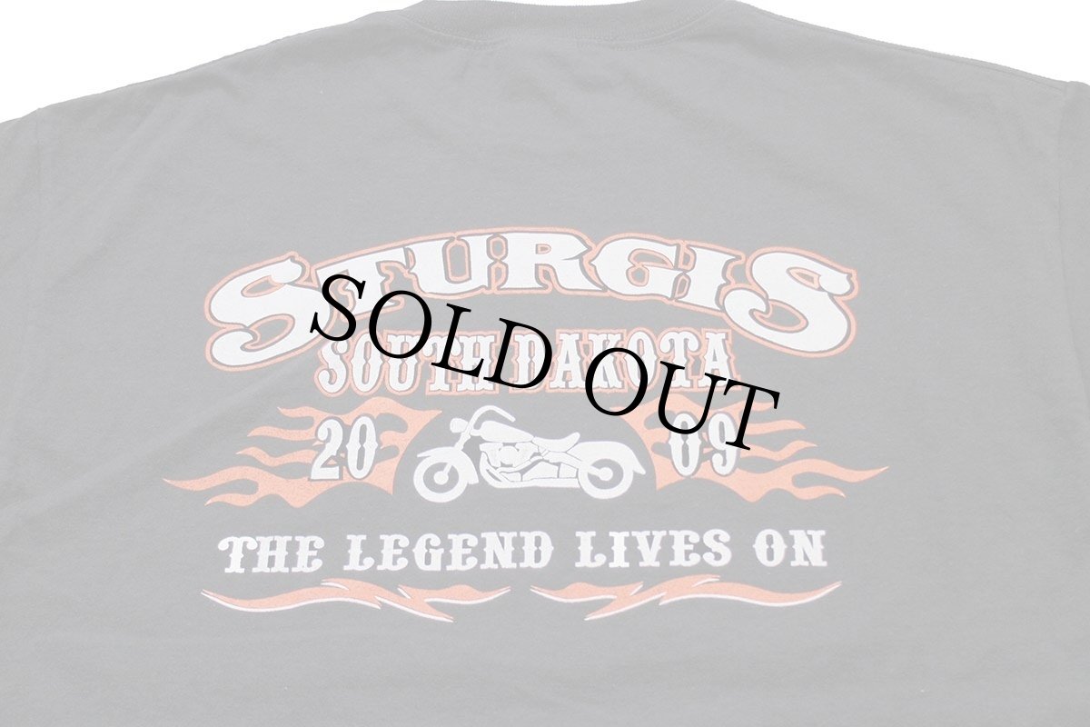 画像4: 00s SURVIVORS STURGIS SOUTH DAKOTA ウルフ サンダー ハーレー ダビッドソン 両面プリント コットンTシャツ 黒 L (4)