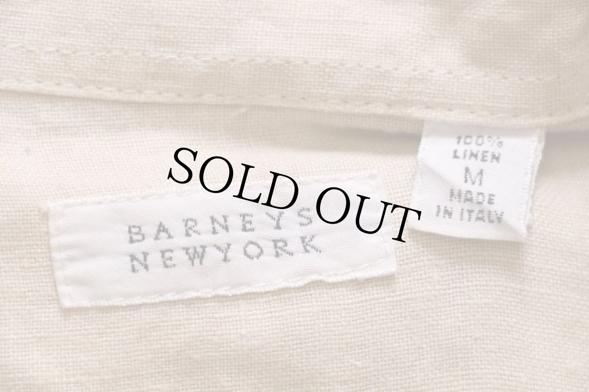 画像4: イタリア製 BARNEYS NEWYORK バーニーズニューヨーク 無地 半袖 リネンシャツ ライトカーキ M (4)