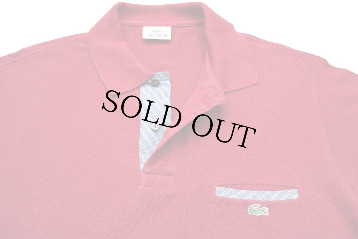 画像3: 90s LACOSTEラコステ ワンポイント ポケット付き コットン 鹿の子 ポロシャツ 濃赤 5★160 (3)