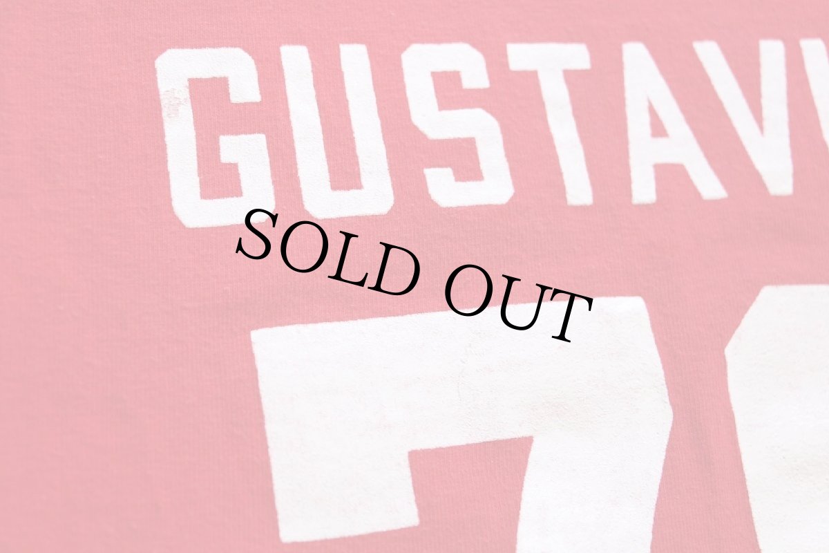 画像5: 70s USA製 Championチャンピオン GUSTAVUS 76 ナンバリング コットン フットボールTシャツ 赤 L (5)