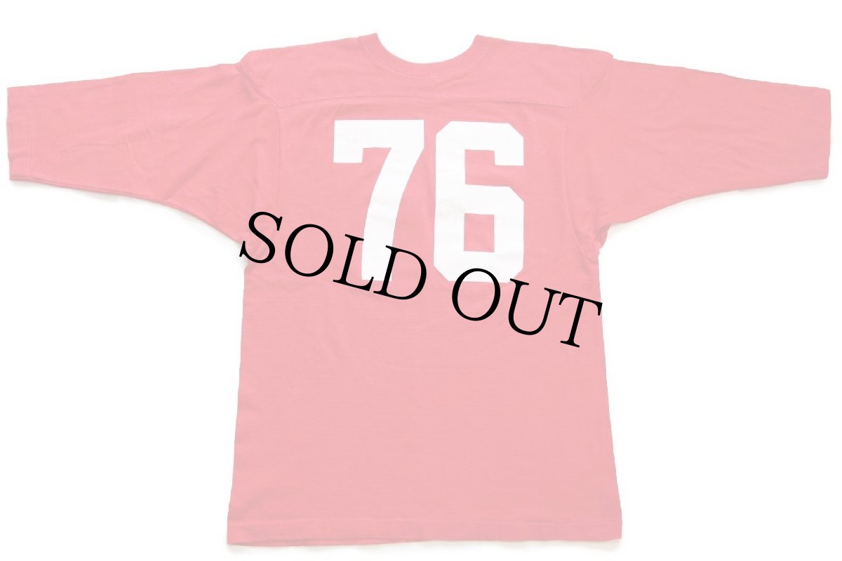 画像2: 70s USA製 Championチャンピオン GUSTAVUS 76 ナンバリング コットン フットボールTシャツ 赤 L (2)