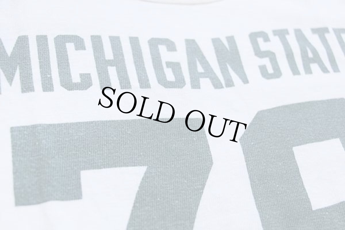 画像4: 70s USA製 Championチャンピオン MICHIGAN STATE 76 ナンバリング 染み込みプリント コットン フットボールTシャツ 白 M (4)