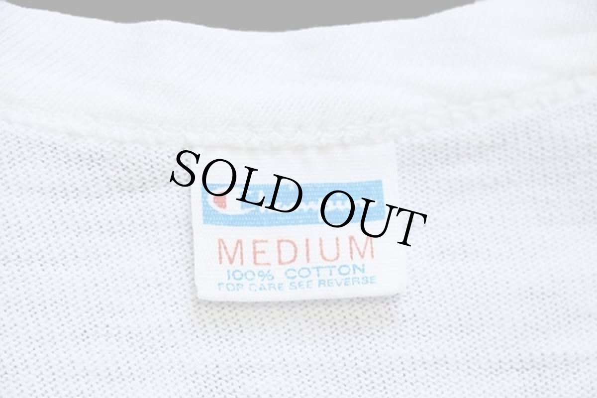 画像5: 70s USA製 Championチャンピオン MICHIGAN STATE 76 ナンバリング 染み込みプリント コットン フットボールTシャツ 白 M (5)