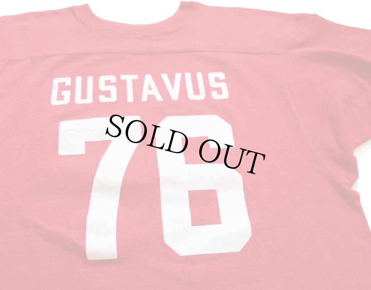 画像3: 70s USA製 Championチャンピオン GUSTAVUS 76 ナンバリング コットン フットボールTシャツ 赤 L (3)