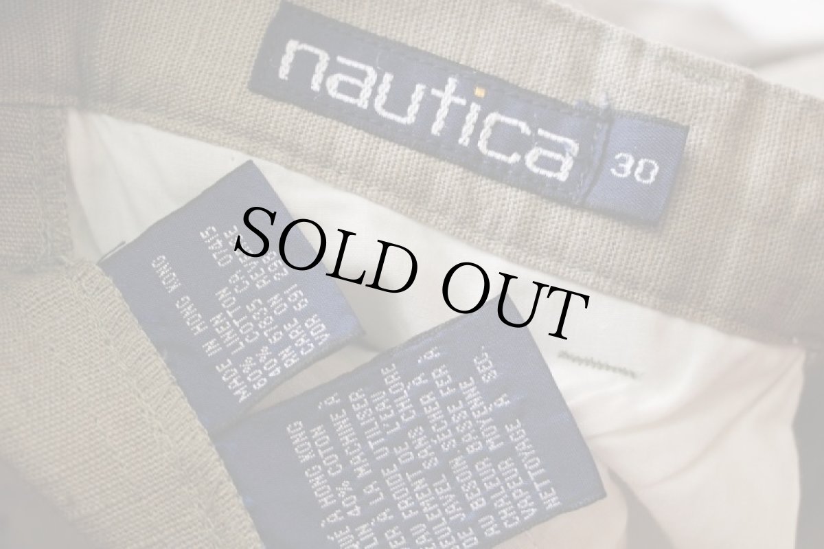 画像5: 90s nauticaノーティカ ツータック リネン×コットン ショートパンツ グレーベージュ w30★ショーツ (5)