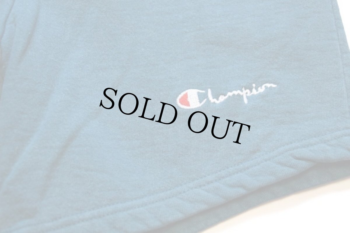 画像6: 90s USA製 Championチャンピオン スクリプト ロゴ刺繍 スウェット ショートパンツ 青緑 L★ショーツ (6)