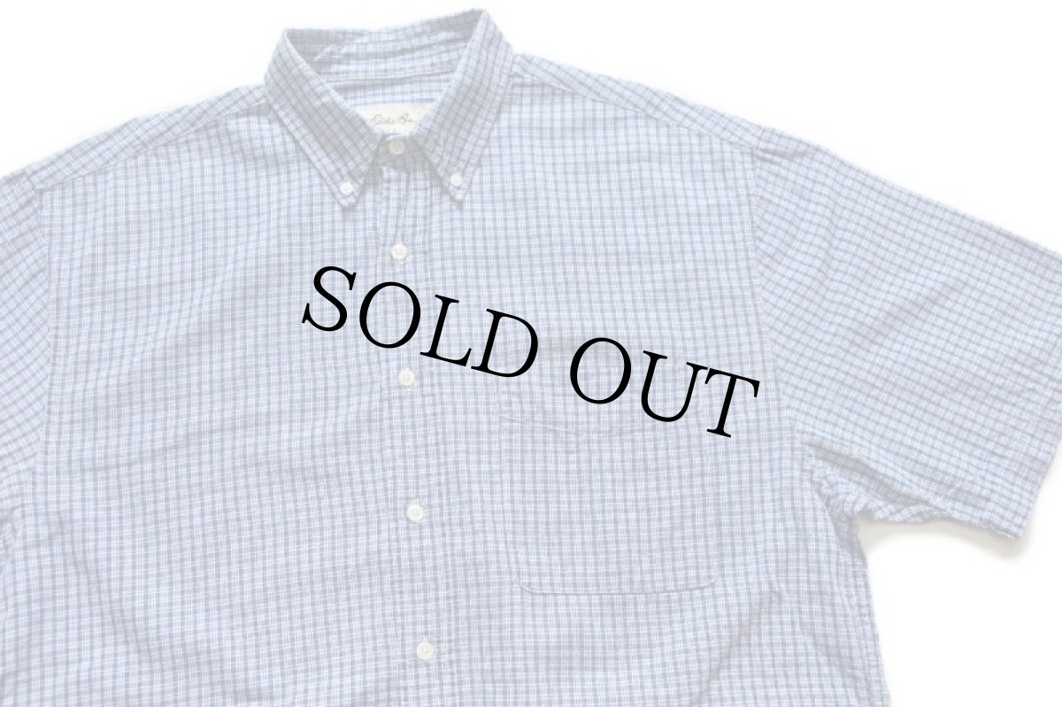 画像3: 90s EddieBauerエディーバウアー チェック ボタンダウン 半袖 コットンシャツ インディゴ×白 (3)