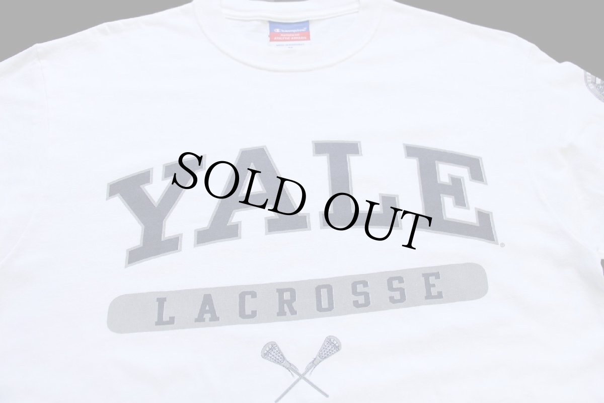 画像3: 00s Championチャンピオン YALE LACROSSE 袖プリント コットン 長袖Tシャツ 白 M (3)