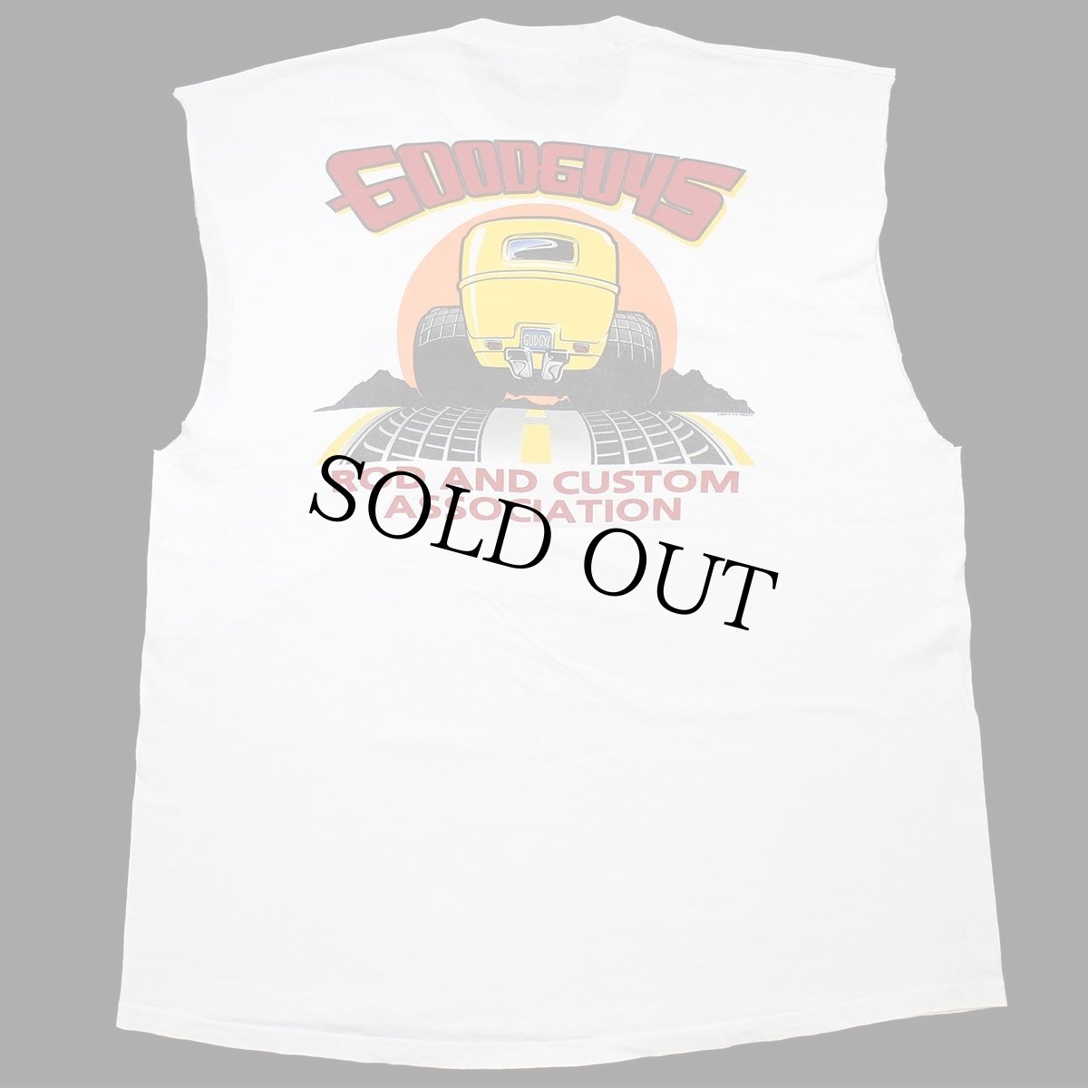 画像3: 90s USA製 Leeリー GOODGUYS ROD AND CUSTOM ASSOCIATION HOTROD 両面プリント コットン カットオフ ノースリーブTシャツ 白 XXL★特大 (3)