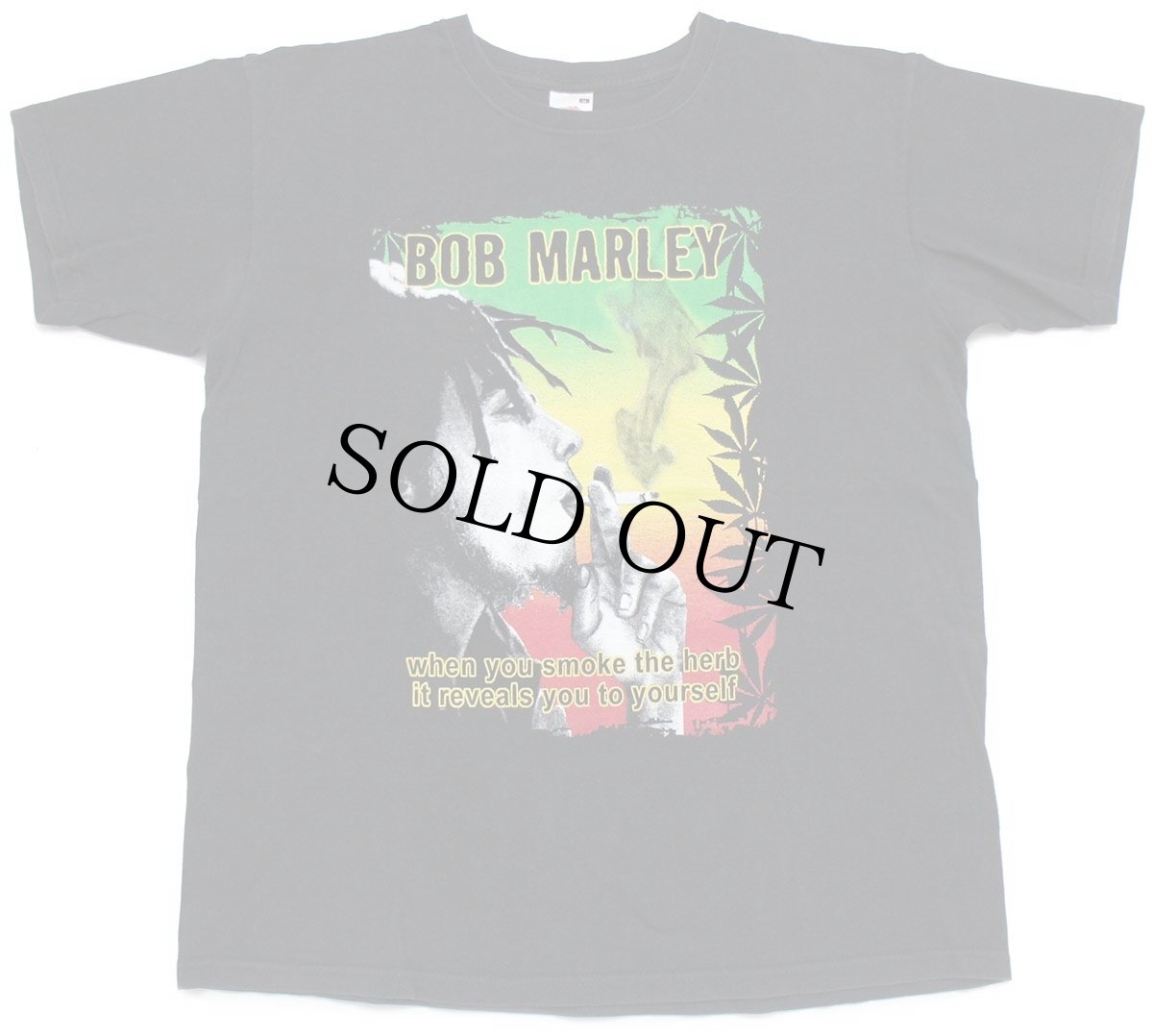画像2: 00s モロッコ製 BOB MARLEY ボブマーリー ガンジャ 両面プリント コットンTシャツ 黒 M (2)