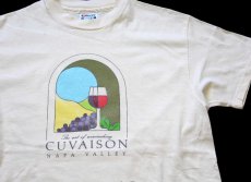 画像1: 80s USA製 Hanes CUVAISON NAPA VALLEY ワイン アート コットンTシャツ クリーム L (1)