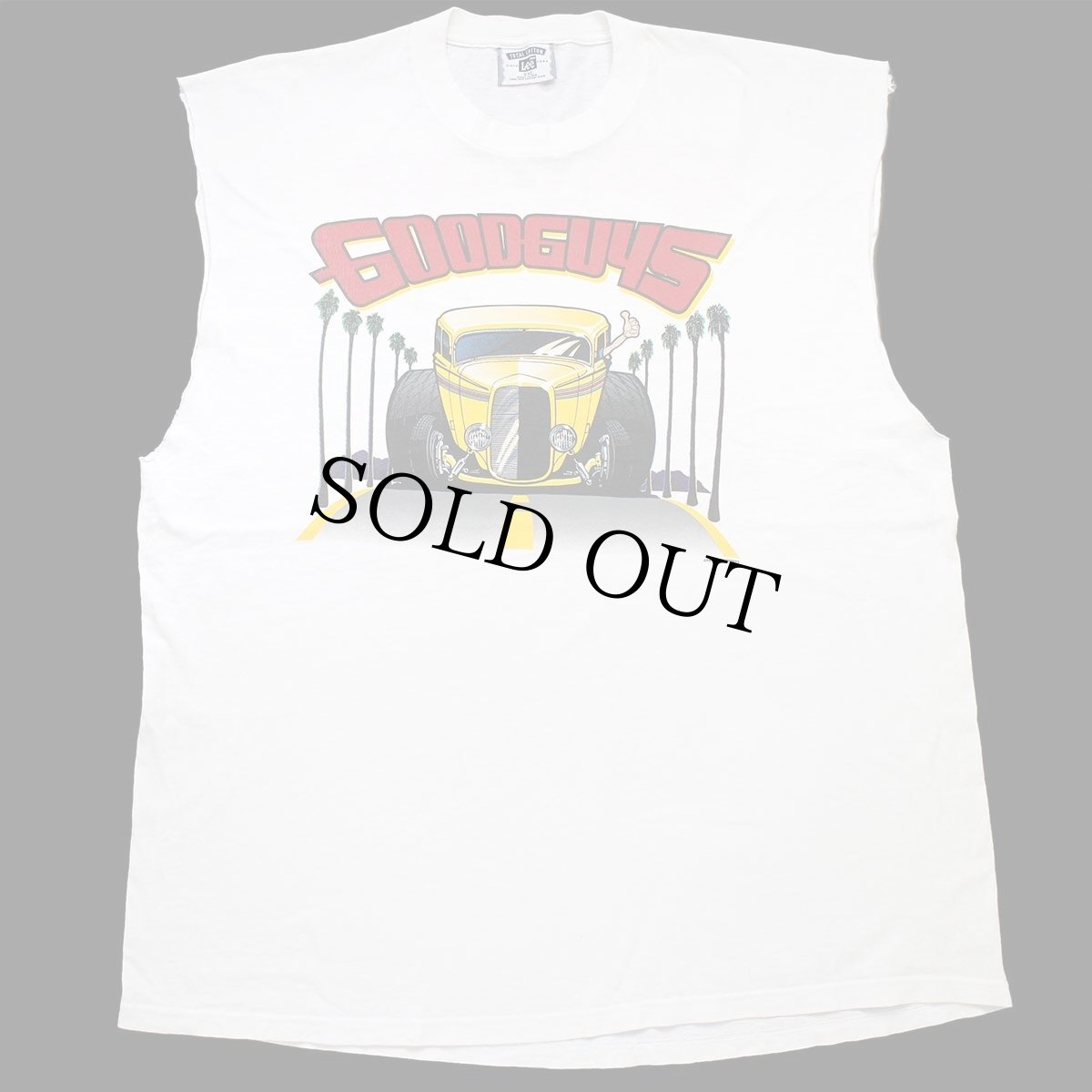 画像2: 90s USA製 Leeリー GOODGUYS ROD AND CUSTOM ASSOCIATION HOTROD 両面プリント コットン カットオフ ノースリーブTシャツ 白 XXL★特大 (2)