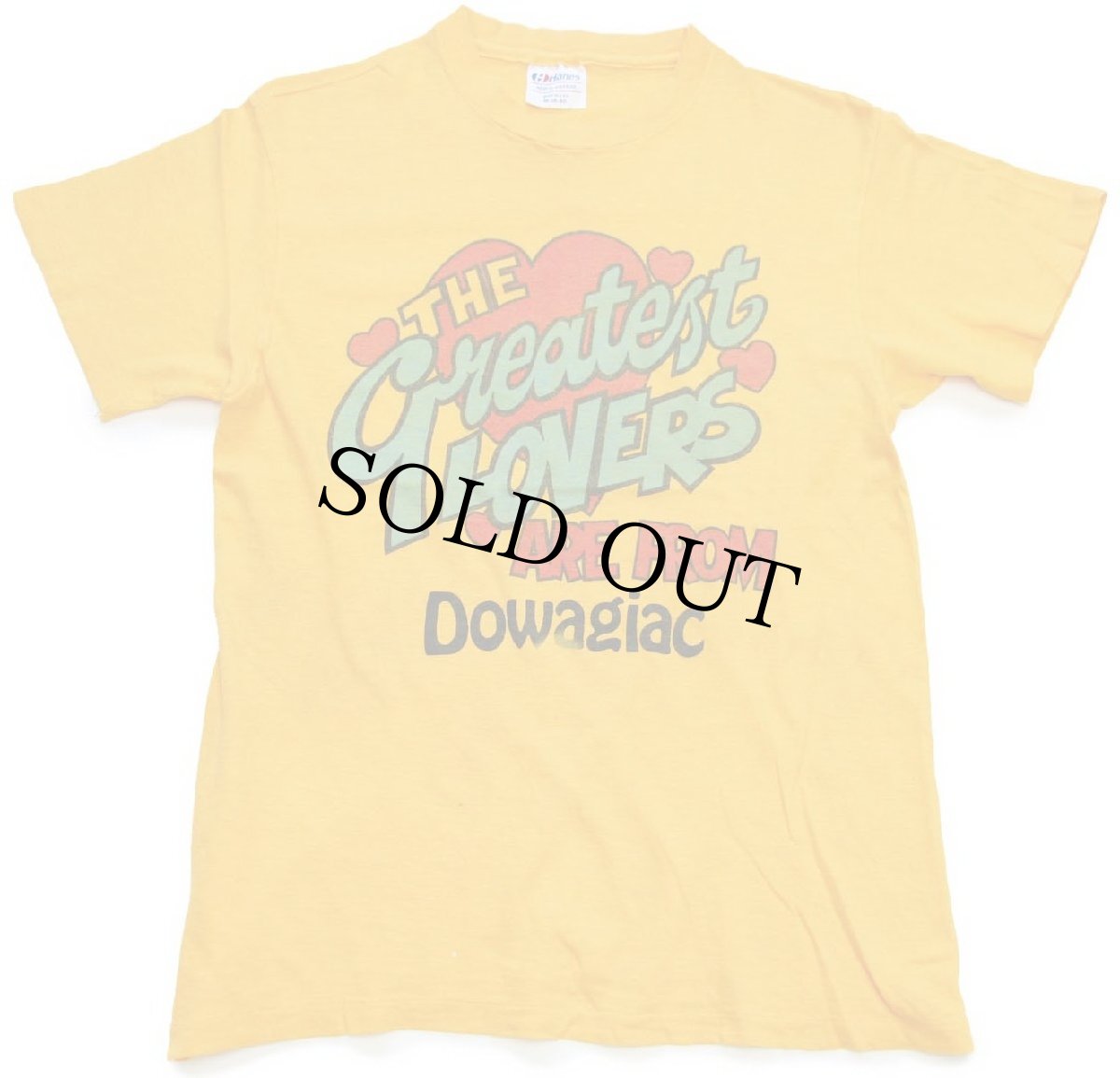 画像2: 80s USA製 Hanes THE greatest LOVERS ARE FROM Dowagiac ハート コットンTシャツ 濃黄 M (2)