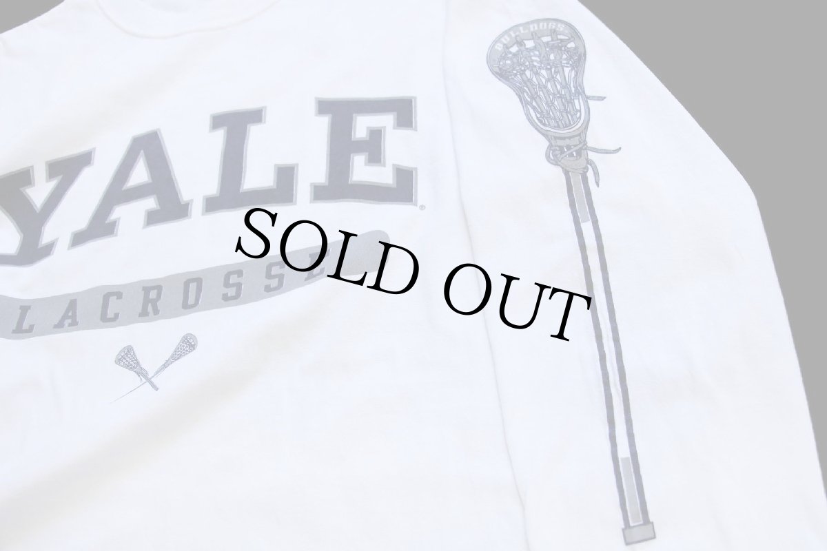画像4: 00s Championチャンピオン YALE LACROSSE 袖プリント コットン 長袖Tシャツ 白 M (4)