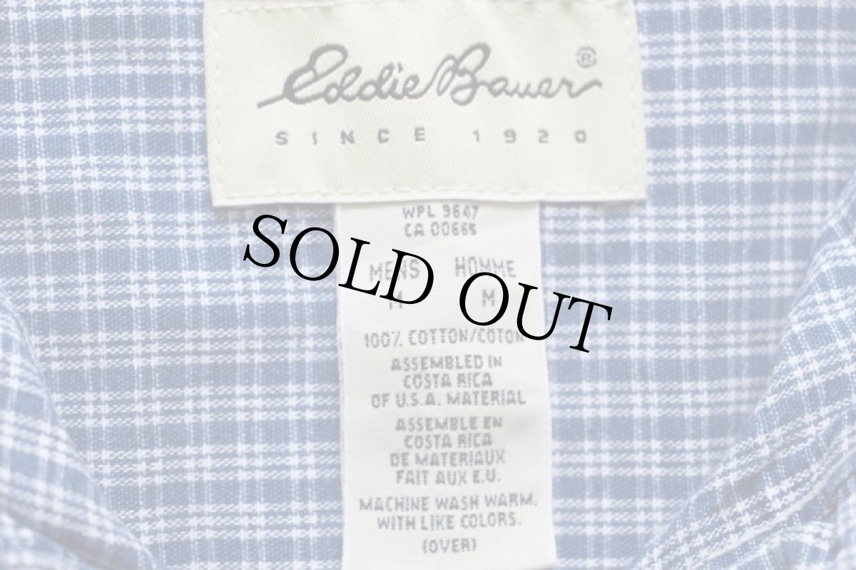 画像4: 90s EddieBauerエディーバウアー チェック ボタンダウン 半袖 コットンシャツ インディゴ×白 (4)