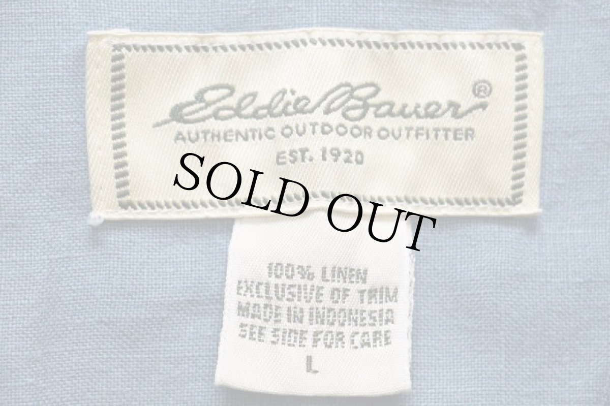 画像4: EddieBauerエディーバウアー 無地 半袖 リネンシャツ ブルーグレー L (4)