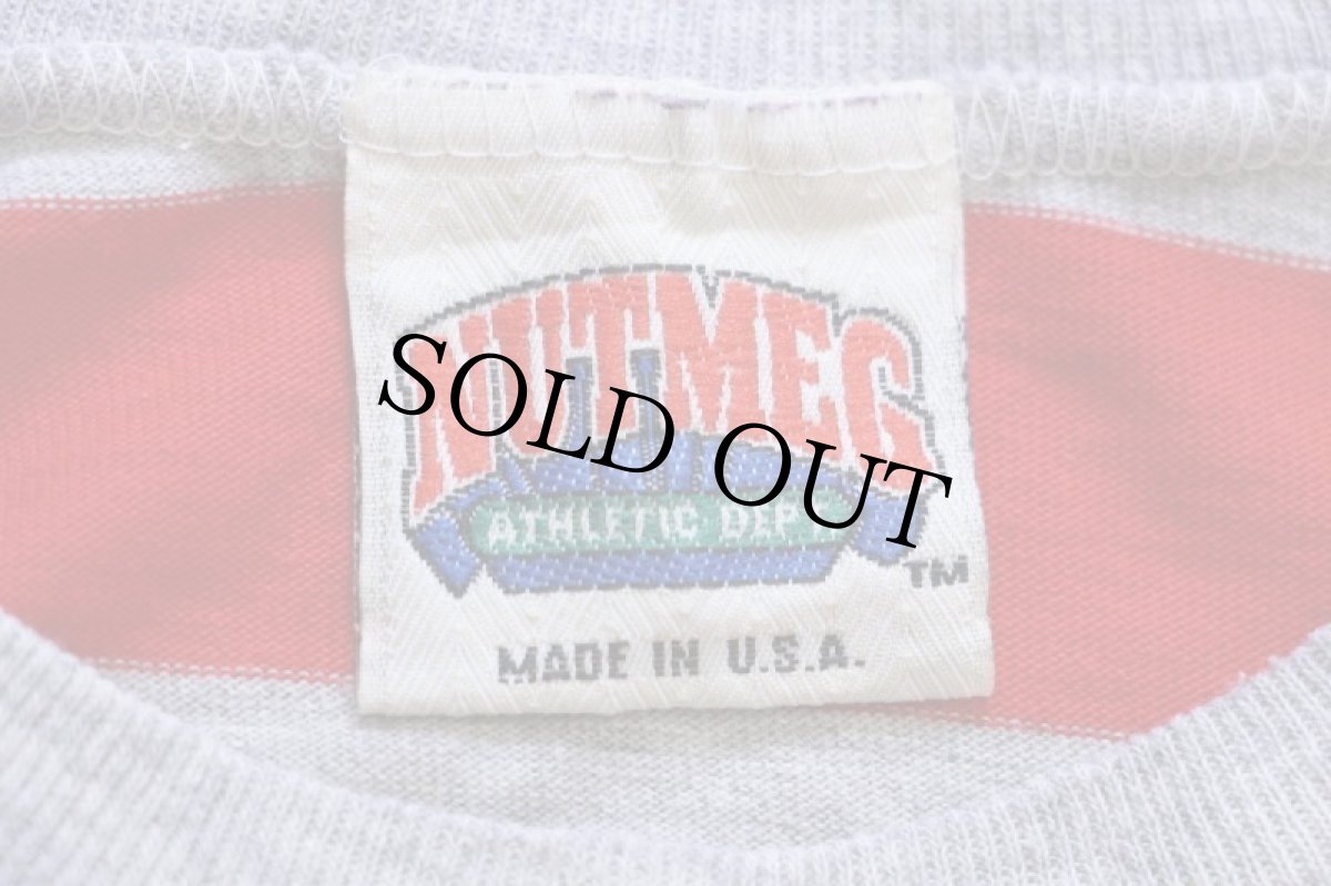 画像5: 90s USA製 UNLV Rebels マスコット 刺繍 太ボーダー ポケット付き 長袖Tシャツ 赤×杢グレー (5)