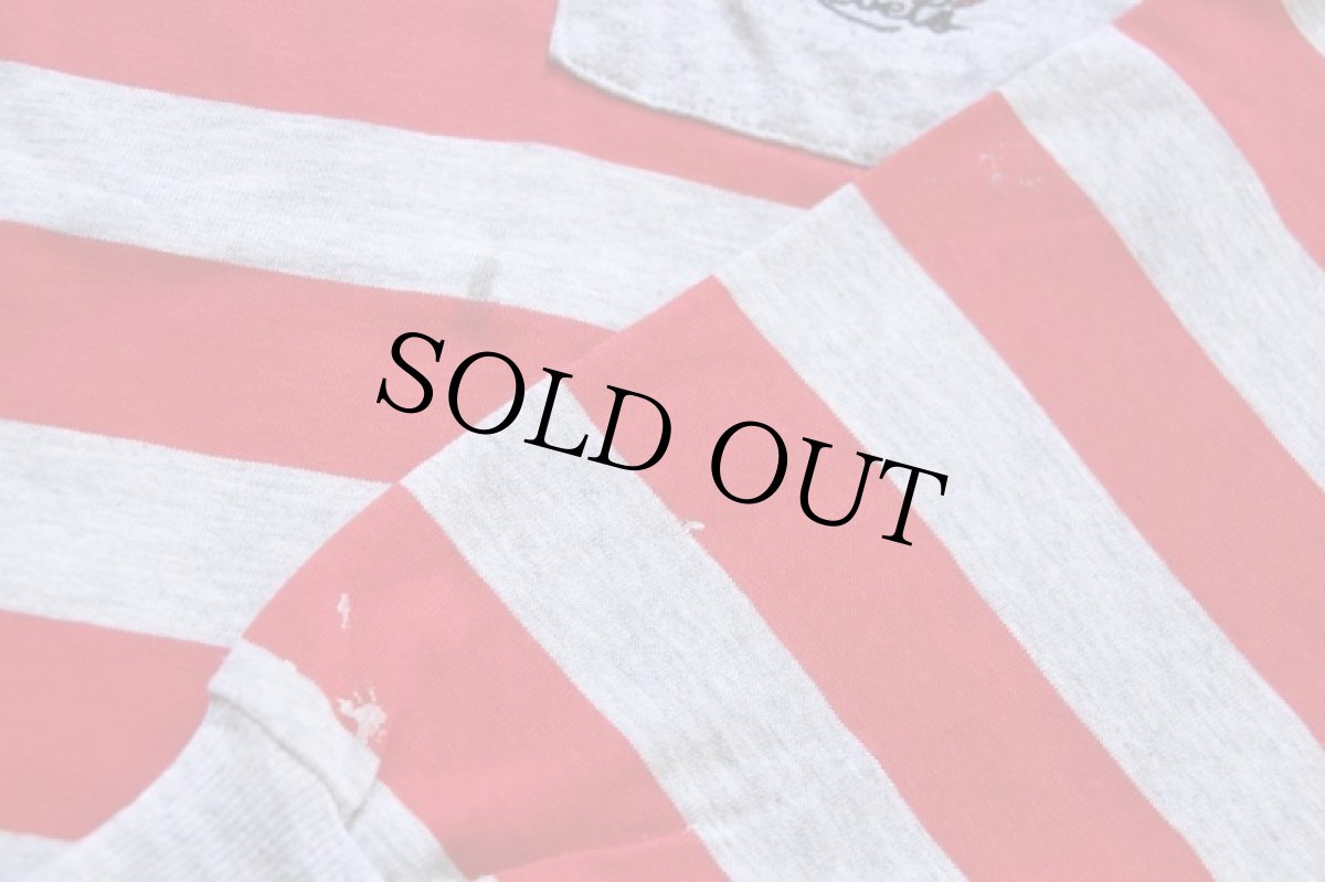 画像8: 90s USA製 UNLV Rebels マスコット 刺繍 太ボーダー ポケット付き 長袖Tシャツ 赤×杢グレー (8)