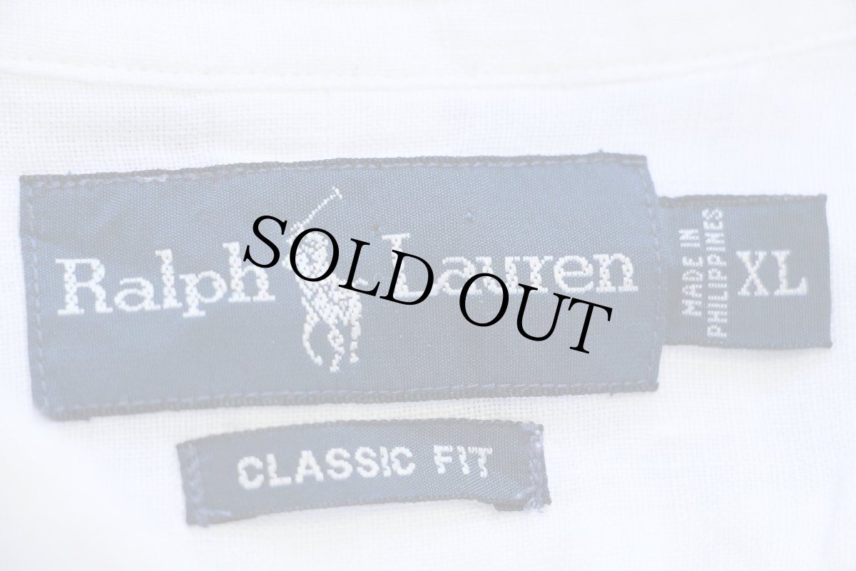 画像4: 00s ラルフローレン ワンポイント ボタンダウン リネンシャツ 白 XL (4)