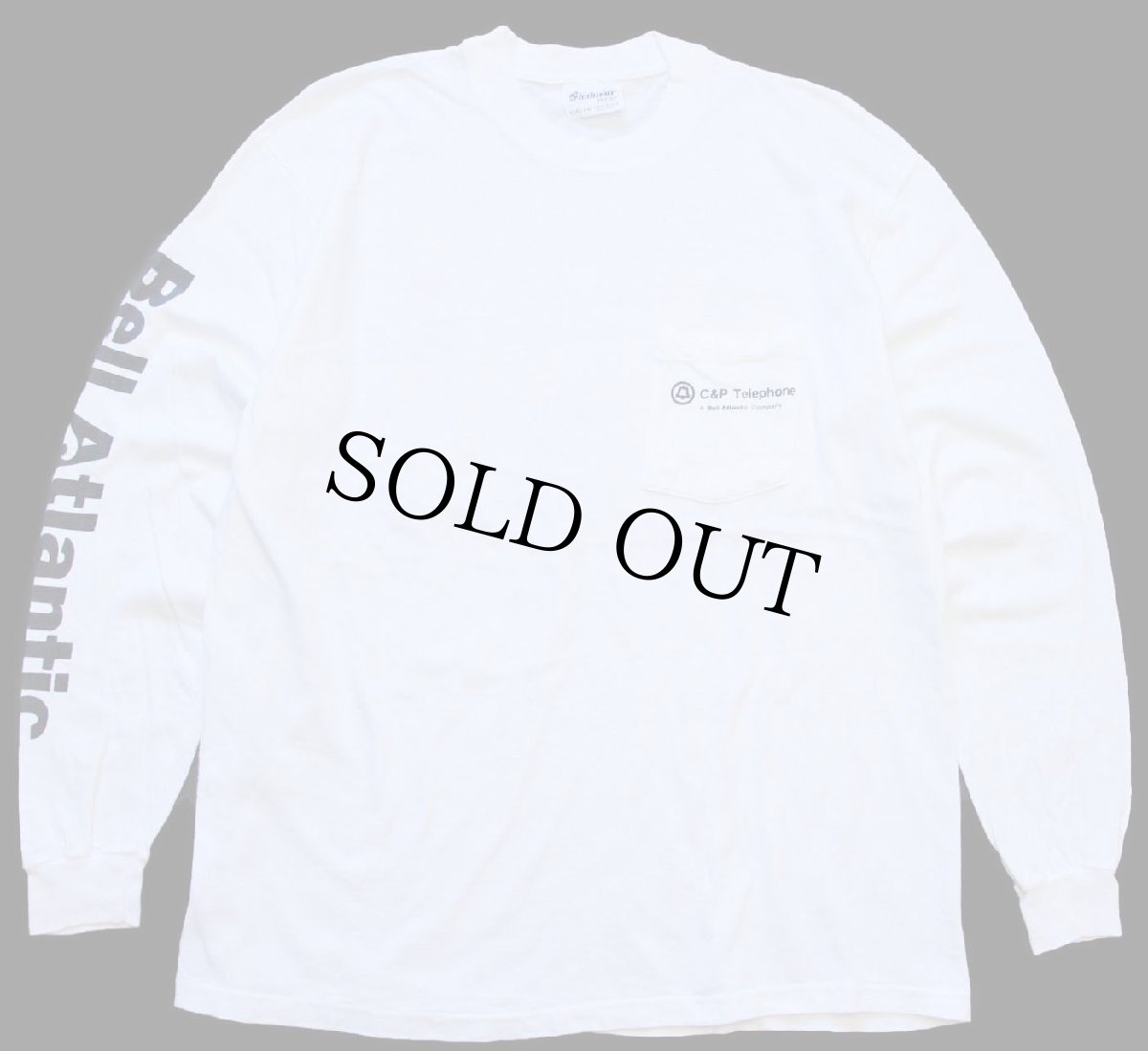 画像1: 80s USA製 C&P Telephone Bell Atlantic 両面&袖プリント コットン ポケット付き 長袖Tシャツ 白 L★Verizon (1)