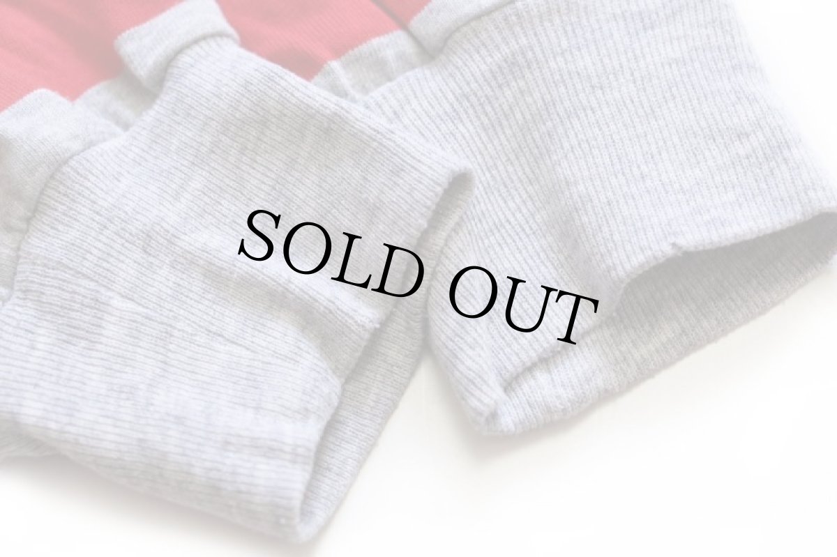 画像7: 90s USA製 UNLV Rebels マスコット 刺繍 太ボーダー ポケット付き 長袖Tシャツ 赤×杢グレー (7)