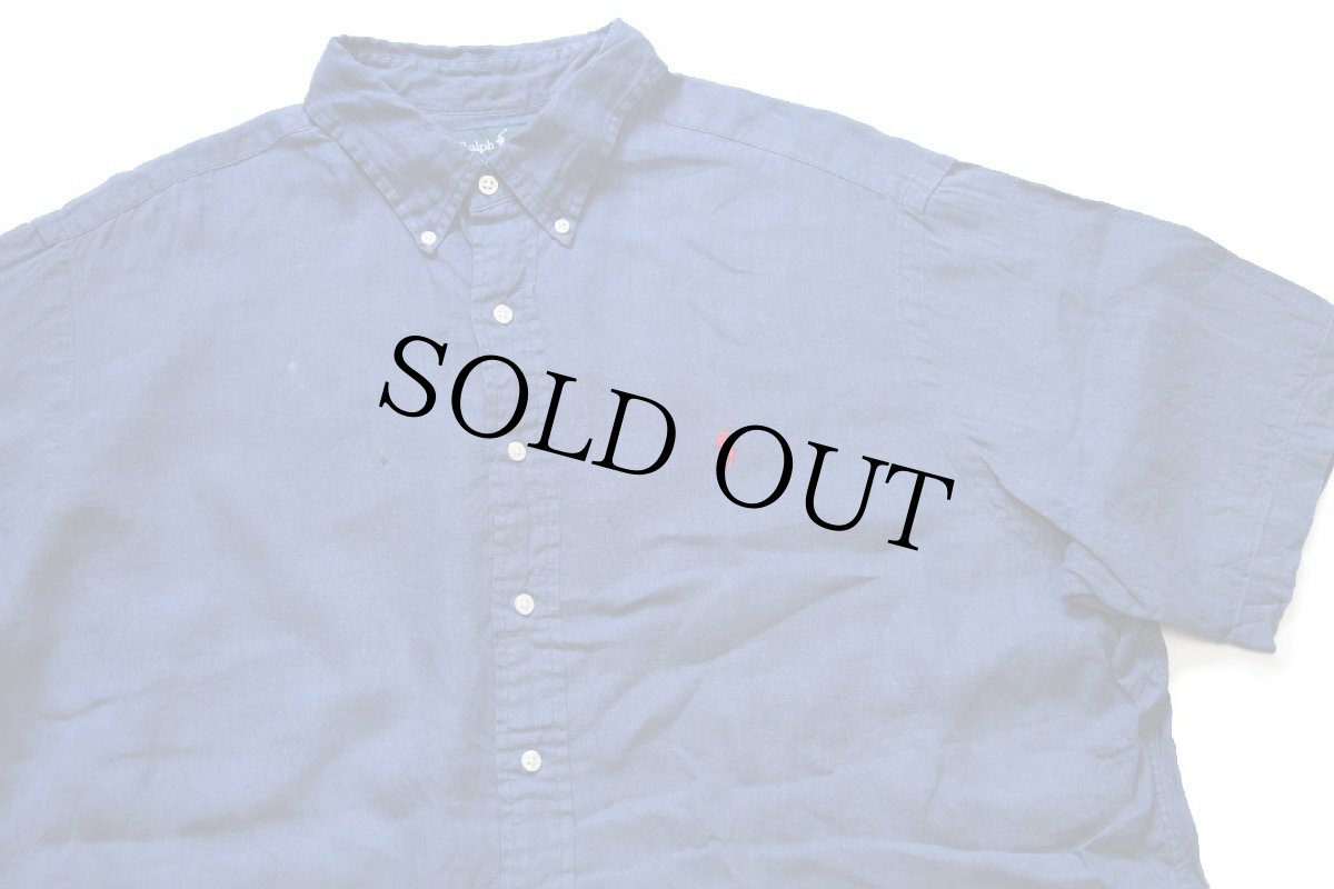 画像3: 00s ラルフローレン ワンポイント ボタンダウン 半袖 リネンシャツ 紺 XXL★特大 (3)