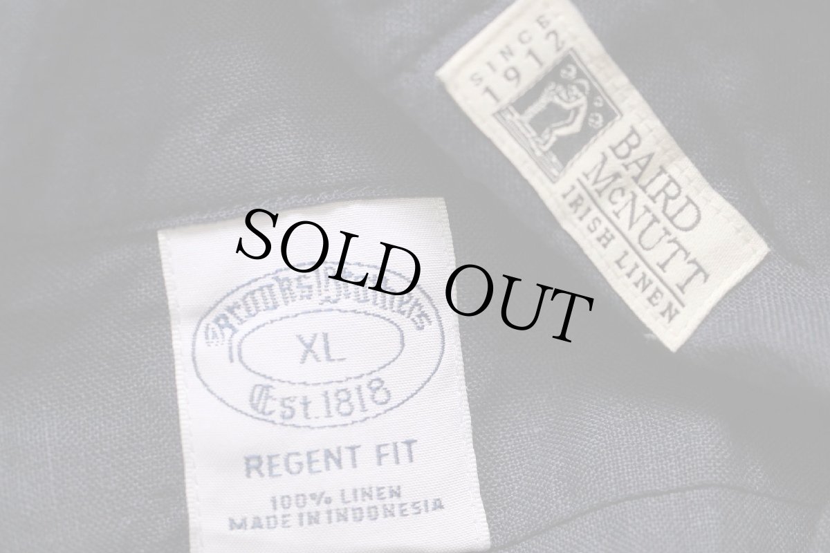 画像5: Brooks Brothersブルックスブラザーズ REGENT FIT 半袖 BAIRD McNUTT アイリッシュ リネン オープンカラーシャツ 濃紺 XL (5)