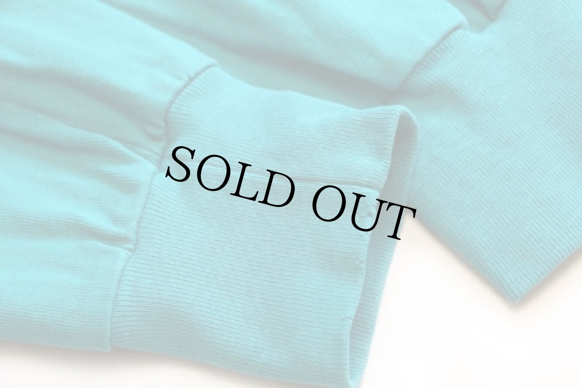 画像6: 90s USA製 LANDS'ENDランズエンド 無地 コットン ポケット付き 長袖Tシャツ ターコイズ M (6)