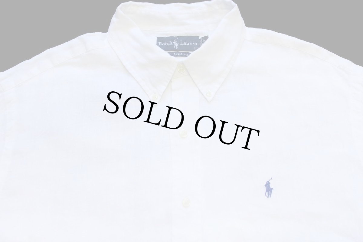 画像3: 00s ラルフローレン ワンポイント ボタンダウン リネンシャツ 白 XL (3)