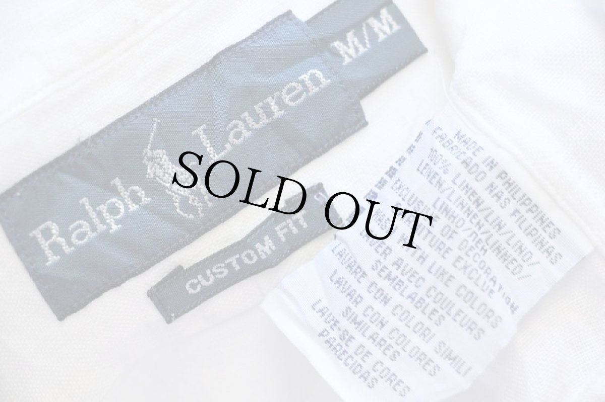 画像4: 00s ラルフローレン ワンポイント ボタンダウン リネンシャツ 白 M (4)