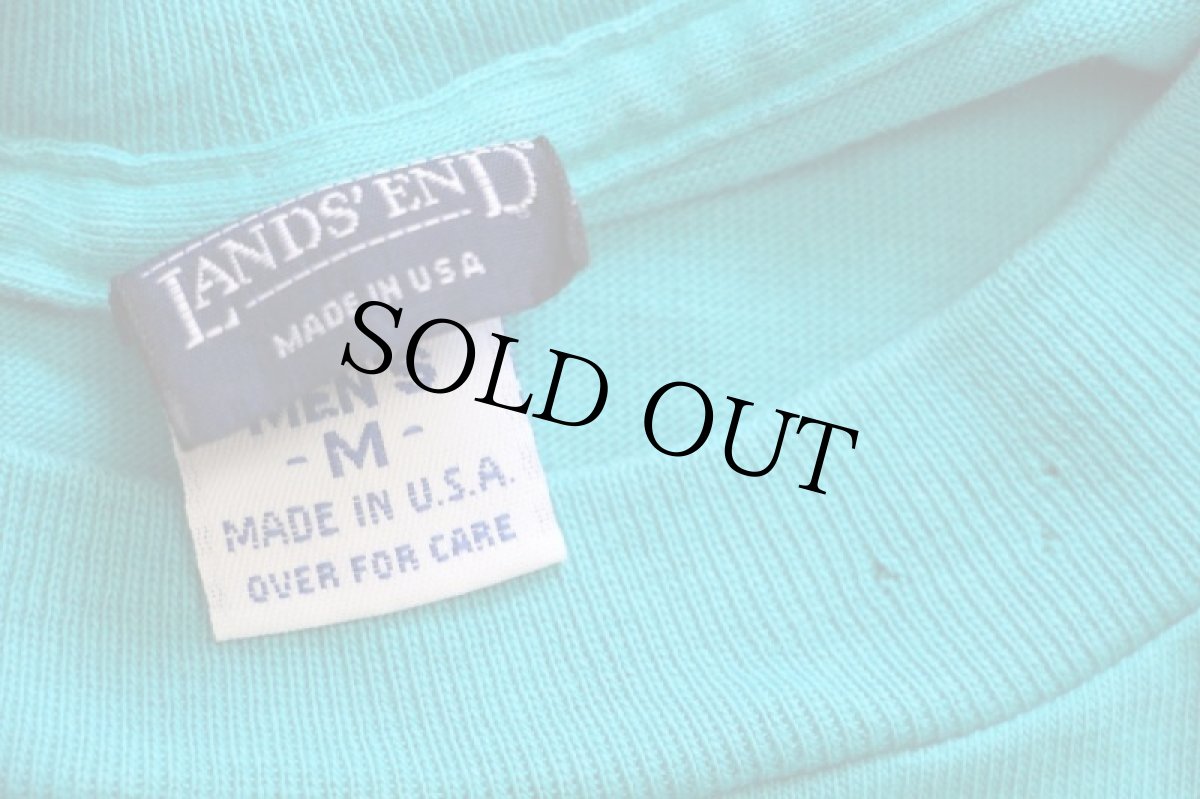 画像5: 90s USA製 LANDS'ENDランズエンド 無地 コットン ポケット付き 長袖Tシャツ ターコイズ M (5)