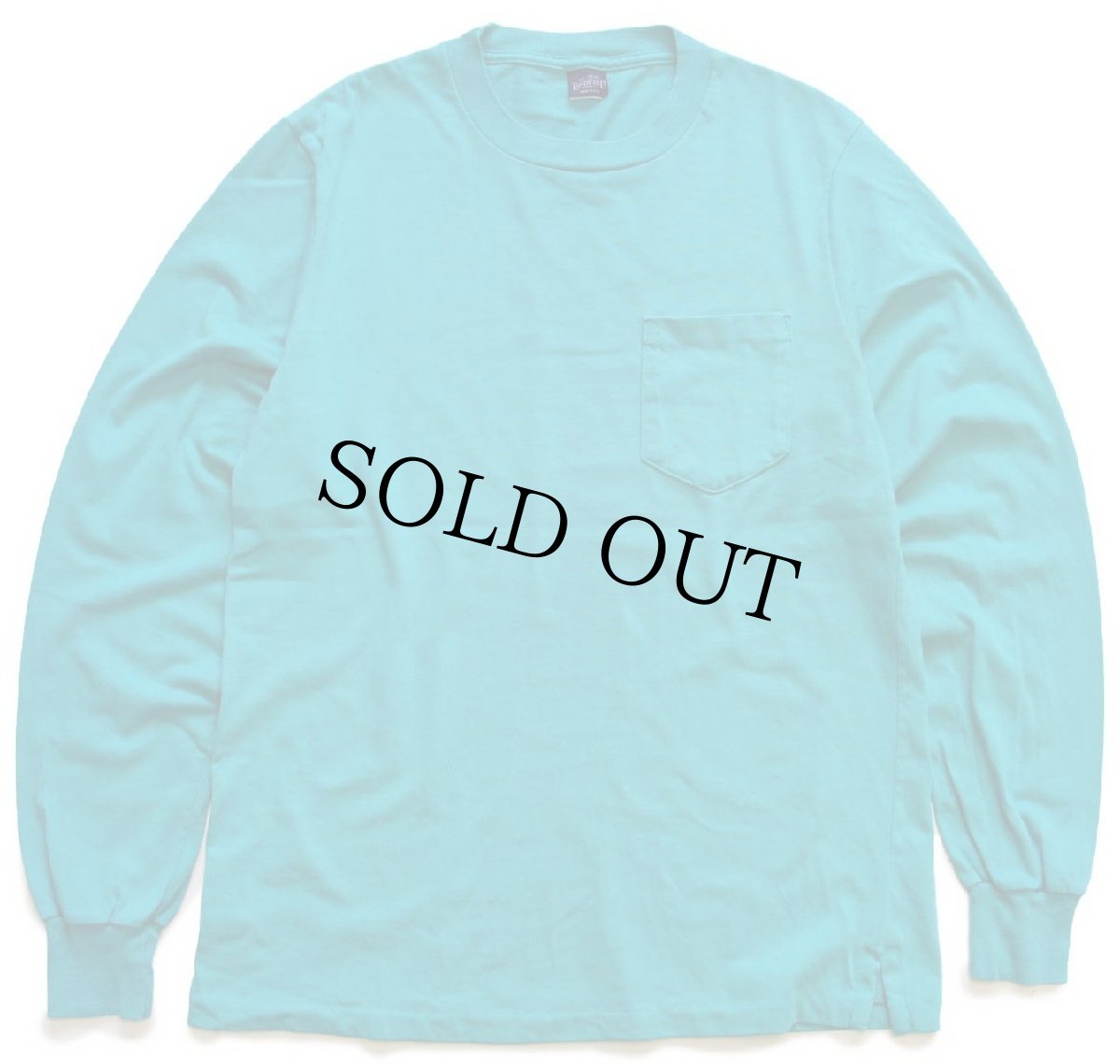 画像2: 90s USA製 LANDS'ENDランズエンド 無地 コットン ポケット付き 長袖Tシャツ ターコイズ M (2)