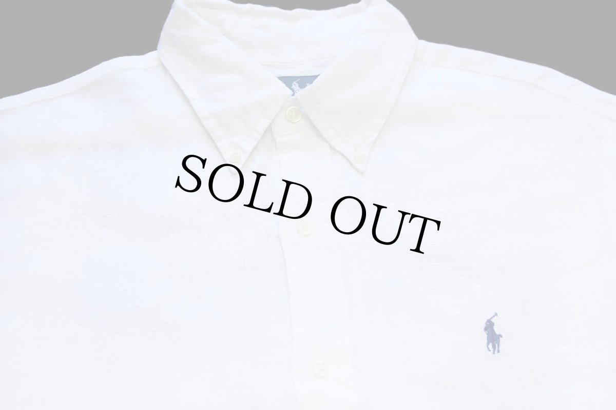 画像3: 00s ラルフローレン ワンポイント ボタンダウン リネンシャツ 白 M (3)