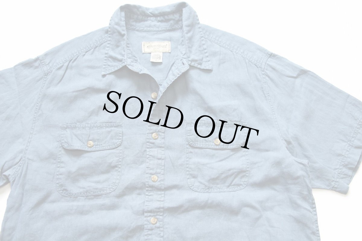 画像3: EddieBauerエディーバウアー 無地 半袖 リネンシャツ ブルーグレー L (3)