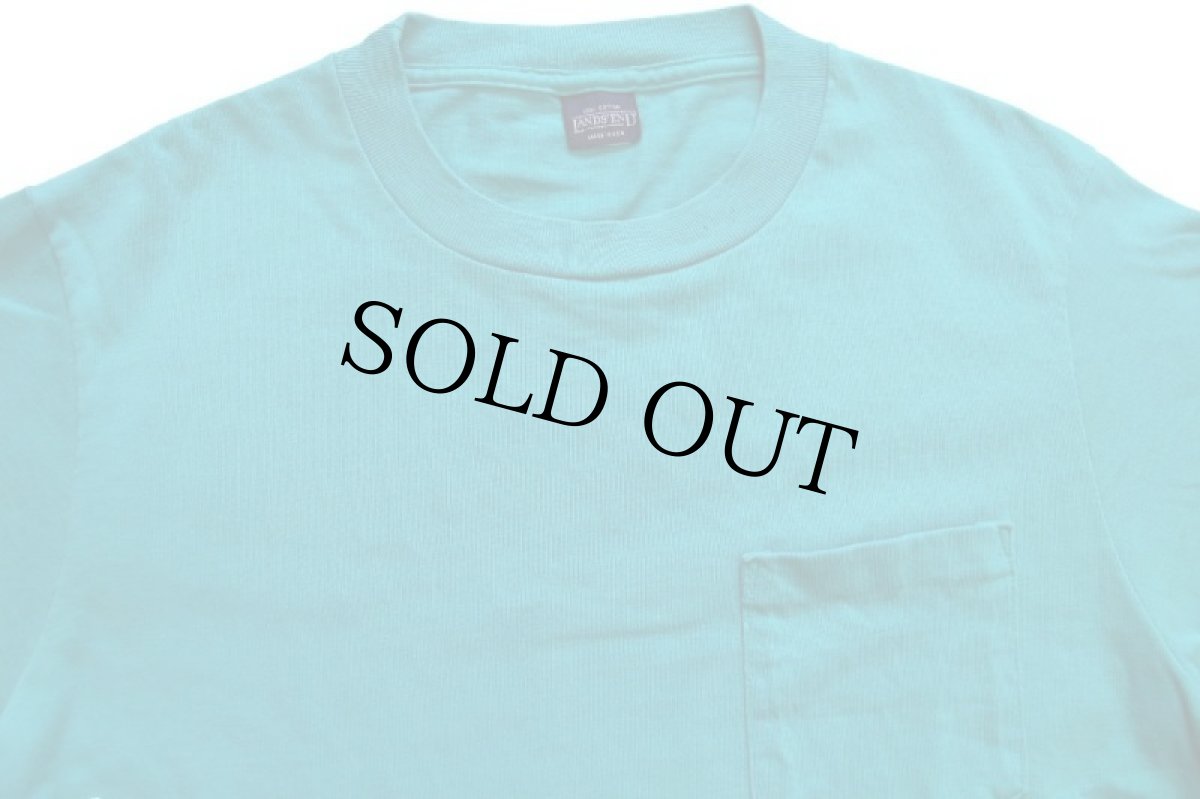 画像4: 90s USA製 LANDS'ENDランズエンド 無地 コットン ポケット付き 長袖Tシャツ ターコイズ M (4)