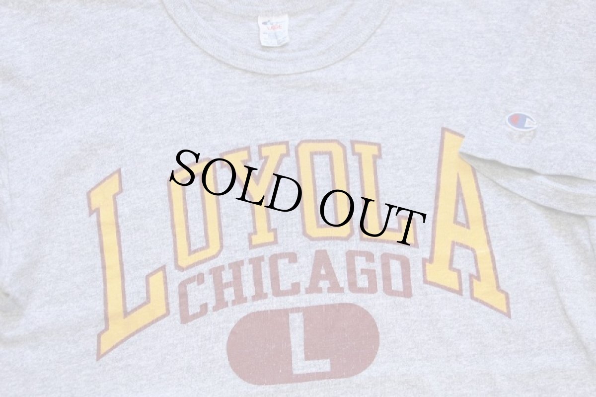 画像4: 80s USA製 Championチャンピオン LOYOLA CHICAGO 三段中抜き ひび割れプリント 88/12 Tシャツ 杢グレー L (4)